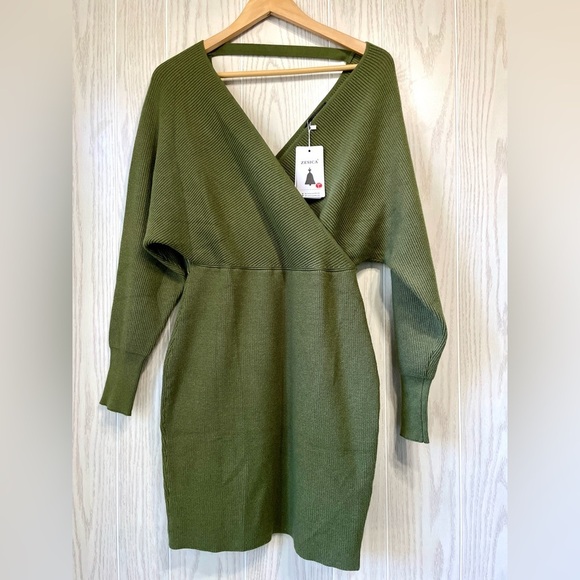 ZESICA WRAP BELTED KNITTED BACKLESS BODYCON DRESS SIZE L NWT - Picture 4 of 5